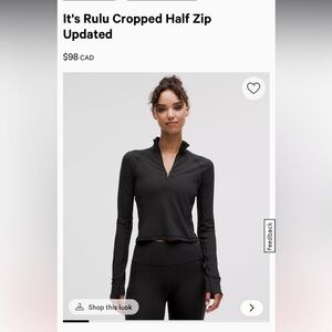 Lululemon Rulu Black Cropped Half Zip